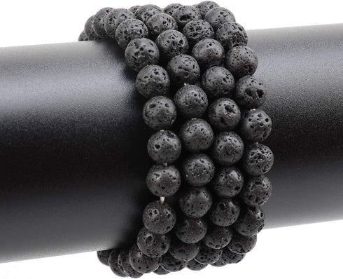 LPBeads 100PCS 8mm Natural Black Lava Beads Gemstone Round Loose Beads for Jewelry Making with Crystal Stretch Cord...