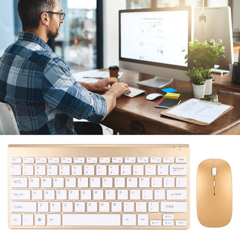 Wireless Keyboard and Mouse Combo, Compact Wireless Keyboard and Mouse Set, Ultra Thin Waterproof Keyboard Power Saving USB Mouse Set, for Compute...