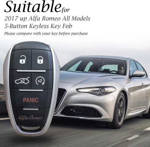 Vitodeco Genuine Leather Smart Key Fob Case Protector Compatible for Alfa Romeo Giulia, Stelvio, Tonale 2017 - 2025 (5-Button, Red)...