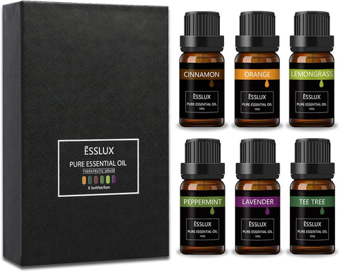 Essential Oils Set, ESSLUX Top 6 Aromatherapy Oils for Diffuser, Massage, Soap Candle Making Scents, Pure and Natural Essential Oils Kit - Lavende...