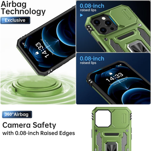 MERRO for iPhone 12 Case/iPhone 12 Pro Case with Screen Protector,Sliding Camera Cover,Military-Grade Cover with Magnetic Stand Phone Case 6.1" Ol...