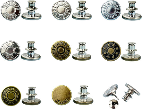 Wennuo 16set Buttons pins for Jeans,No Sew Perfect Fit Jean Button Tightener Replacement Adjustable Reusable Metal Clips Snap Tack, Instant Reduce...