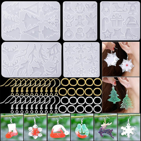 Christmas Resin Earring Molds Christmas Tree Elk Snowflake Earring Resin Molds Christmas Silicone Molds for Resin Crafts Resin Jewelry Making Kit ...