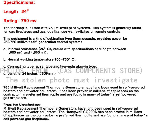 750? temperature Resistance Millivolt Replacement Thermopile Generators Used On Gas FirePlace/Water Heater/Gas Fryer Cluster Thermocouple for 24" ...