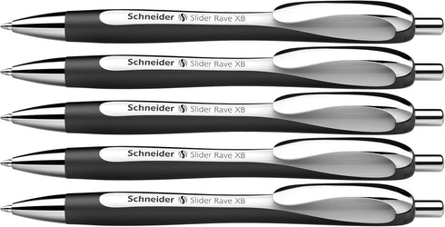 Schneider® Limited Edition Slider Rave Black, XB (Extra Broad) Ballpoint Pen, Refillable + Retractable, 1.4 mm, White-Black Barrel, Blue Ink, Box ...