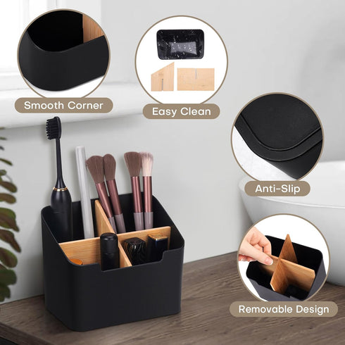 Toothbrush Holders for Bathrooms,Electric Toothbrush and Toothpaste Holder with Bamboo Divider for Bathroom Countertop Organizer,Toothbrush Caddy ...