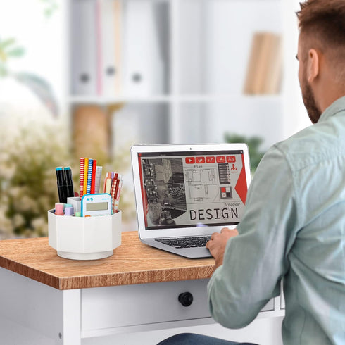 LETURE Desk Organizer, 360-Degree Rotating Pen Pencil Holder, 5 Compartments Desktop Stationary Organizer, Home Office Art Supply Storage Box Cadd...