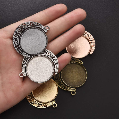 DROLE 60Pcs Moon Rotation Pendant Trays Kit-20Pcs 25mm Double Side Cabochon Setting and 40Pcs 25mm Rond Glass Cabochons for Jewelry Making DIY Cra...