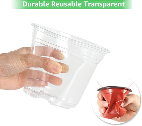 Bonviee 36 Packs 3.5/4/5 Inch Clear Nursery Pots, Transparent Plastic Planter with Drainage Holes, Seed Starting Pot Flower Plant Container -Clear...