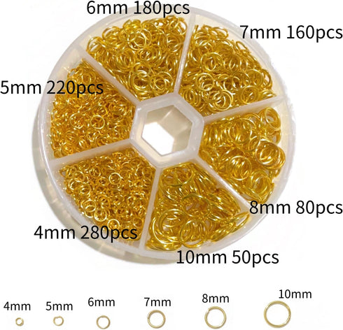 Gold Jump Rings for Jewelry Making 970Pcs Stainless Steel Jump Rings O Ring Mental Open Jump Rings Connectors Necklace Repair Kit, 4mm 5mm 6mm 7mm...