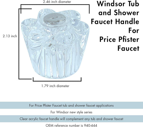 Bathtub and Shower 1 Piece Petal Faucet Knob Replacement Trim Kit with 3 Piece Button Set of Hot, Cold, and Diverter, Clear Acrylic...