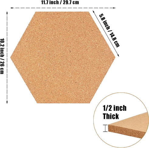Hexagon Cork Board Tiles Bulletin Board, 1/2" Thick Small Cork Boards for Walls, Self-Adhesive Cork Tiles for Home Office Decor, School Message Bo...