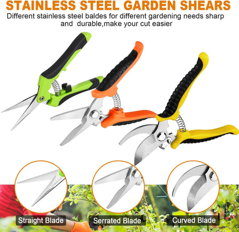 Garden Pruning Shears,3 Pack Stainless Steel Pruning Shears for Gardening,Garden Scissors Set with Storage Bag,Garden Clippers Handheld,Garden Too...