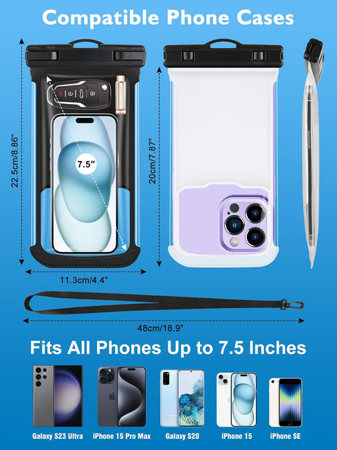 2 Pack Waterproof Phone Pouch, Waterproof Phone Case for iPhone15/14/13/12/11 Pro Max Plus Samsung, IPX8 3D Design Cellphone Dry Bag Beach Cruise ...