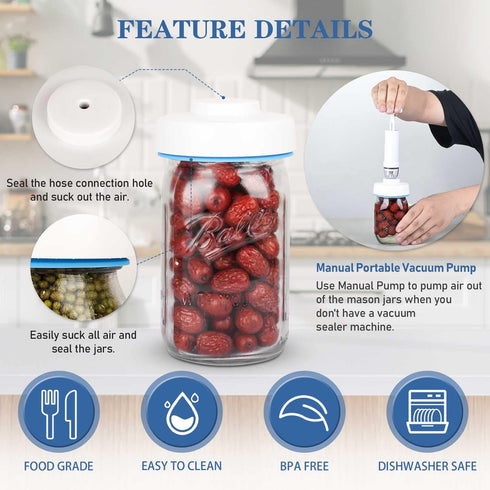 Mason Jar Vacuum Sealer Kit with Accessory Hose for Wide and Regular Mouth Jars, Manual Portable Vacuum Pump and Lid Opener...