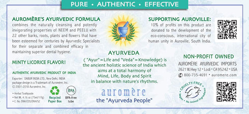 Auromere Ayurvedic Herbal Toothpaste, Classic Licorice Flavour - Vegan, Natural, Non GMO, Fluoride Free, Gluten Free, with Neem & Peelu (4.16 oz),...