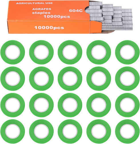 20 Rolls Green Plant Ribbon Binding Tape for Plant Tying Machine, PVC Tape Plant Ribbon Tape, Garden Tape Roll Plant Tape with 10000pcs Staples...