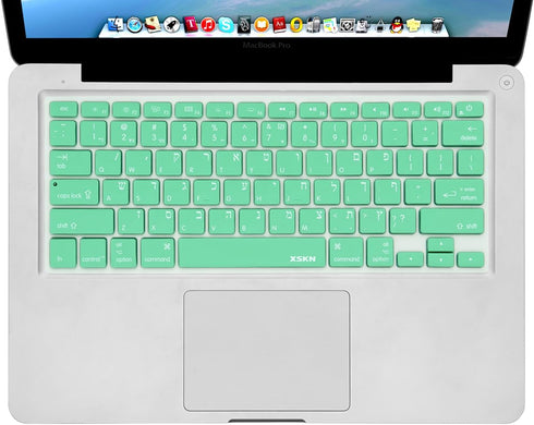 XSKN Hebrew Israel Language Mint Green Color Silicone Keyboard Skin Cover for 2015 and Ealier Released MacBook Air 13, Pro 13 15 17 inch, US Layou...