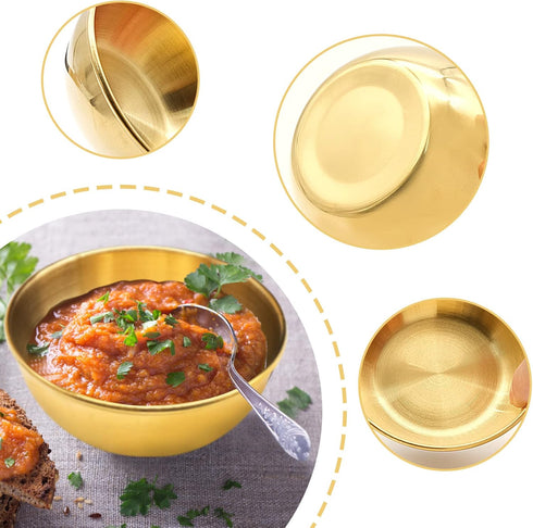 4 PCS Gold Sauce Dip Bowls, Stainless Steel Seasoning Dish, Small Sushi Dipping Bowls, 3.2 inch Round Appetizer Plates...