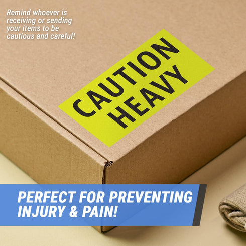 300 Caution Heavy Stickers - 2 x 4 Inches Heavy Caution Sticker for Shipping Moving Handling Heavy Alert Warning Labels, Fluorescent Neon Yellow -...