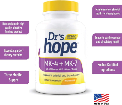 Vitamin K2-90 Capsules with 500 mcg MK4 + 100 mcg MK7 | Bone and General Health Support | High-Potency K-2 Vitamins Supplement - 1 Capsule Daily...