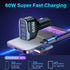 SUNDAREE 4 Ports USB C Fast Car Charger with Plug Outlet, Car Charger Adapter with 3.3FT Cable(USB-A to USB-C), Dual QC 18W & PD 30W Car Phone Cha...