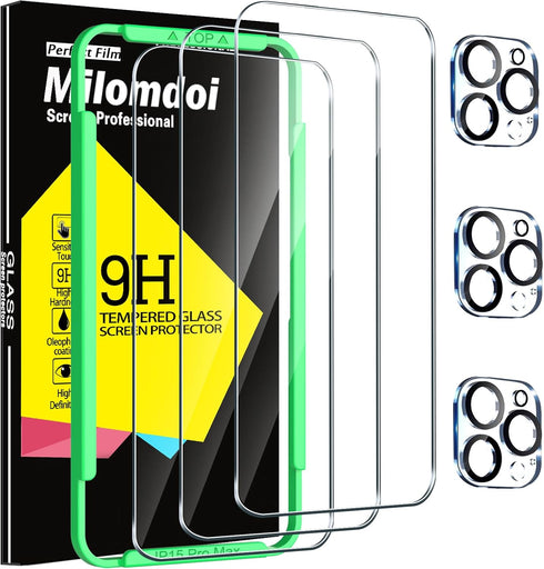 Milomdoi 3 Pack Screen Protector for Apple iPhone 15 Pro Max with 3 Pack Tempered Glass Camera Lens Protector, Ultra 9H Accessories, Case Friendly...