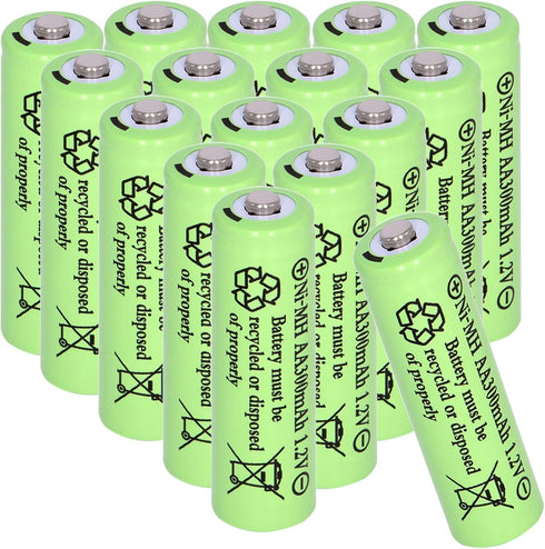 16 Packs1.2V AA 300mAh Solar Lights Batteries Ni-MH Rechargeable Double A Battery for Outdoor Solar Lights, String Lights, Pathway Lights...