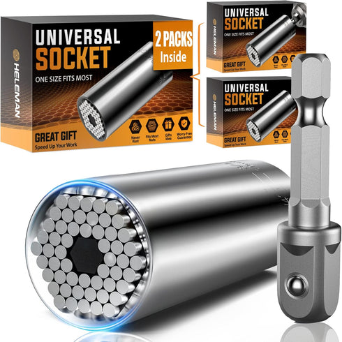 Super Universal Socket Tool Gifts for Men - 2 Pack Christmas Stocking Stuffers Mens Gift Socket Set with Power Drill Adapter(7-19 MM) Cool Stuff G...