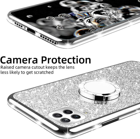 nancheng for Samsung Galaxy A12 5G Case Cute Girls Women Glitter TPU Phone Cover with Diamond Ring Stand & Strap Lanyard Shockproof Protection Cas...