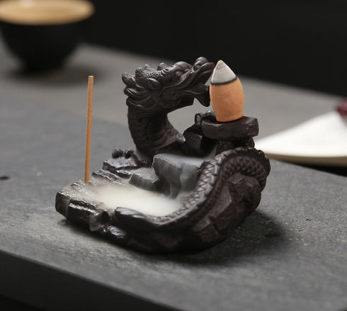 OTOFY Mythical Dragon Backflow Incense Holder Figurine Incense Burner Holder Gothic Home Decor (Chinese Dragon)...