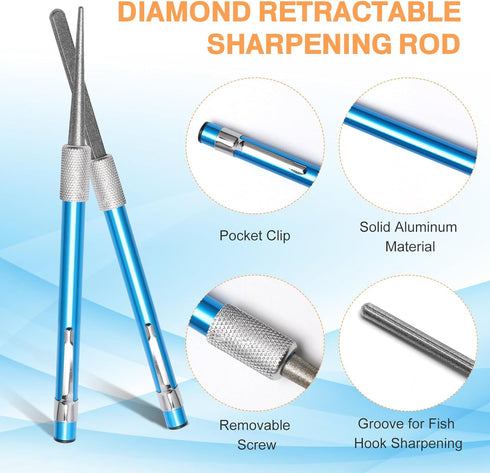 3PCS Garden Tool Sharpener, 2PCS Double-Sided Diamond Knife Sharpener/ 1PCS Retractable Diamond Sharpening Rod, Blade Sharpener Stone Pocket Knife...