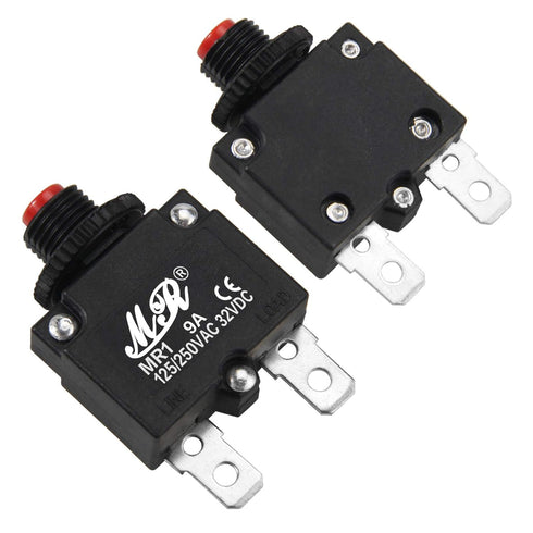 9 Amps Thermal Circuit Breakers 125/250V AC 32V DC Push Button Manual Reset Overload Protector Switch 9A 2 Pack...