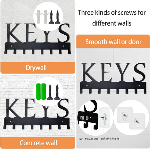 HappyHapi Key Holder Wall Mount, Metal Key Holder for Wall Decorative with 8 Key Hooks, Key Organizer Rack Hanger for Home, Entryway, Front Door, ...