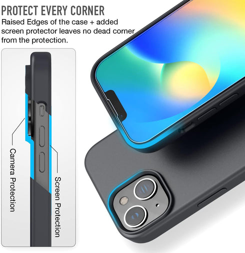Trianium [4 in 1 Designed for iPhone 14 Case Silicone (Black), with 3 Pack Screen Protector, Bundle Protection Kit HD Tempered Glass Slim Cover 6....