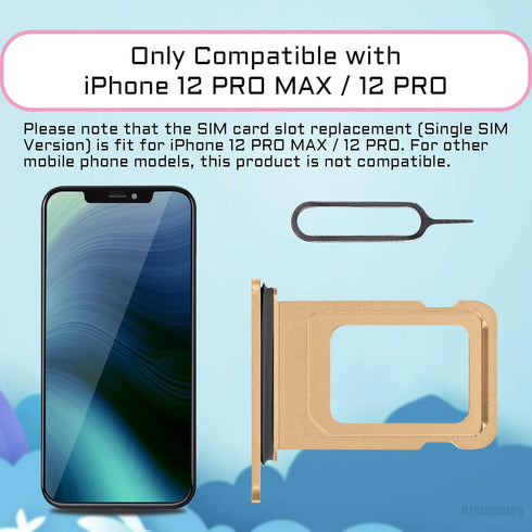 for iPhone 12 Pro Max Gold Single SIM Card Tray Holder Adapter for iPhone 12 Pro SIM Card Slot Replacement 12Promax with Waterproof Rubber Ring SI...