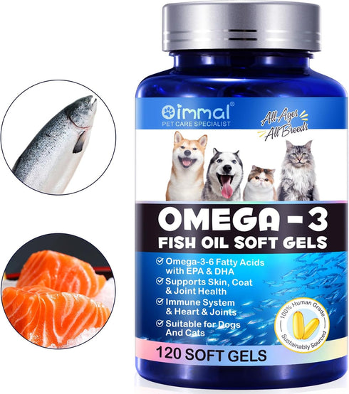Omega-3 Pet, Salmon Oil Soft Gels for Dogs and Cats (120pcs)- Skin and Coat Health Supplement with EPA & DHA Fatty Acids, Omega-3 Fish Oil Pills T...