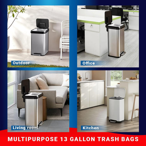 13 Gallon Trash Bags Drawstring - White Garbage Bags Unscented, 49.2 Liter Strong Can Liners for Kitchen Home Office Bathroom,132 Count...