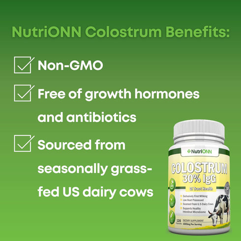 Colostrum - 1000mg - 120 Capsules - 30% IgG - Non-GMO US Dairy - First Milking Bovine Colostrum - Low Heat Processed - Great for GI Tract Health -...
