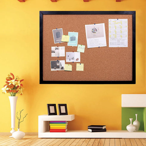 Black Cork Board Bulletin Board, 17.7"X 13.3" pin Boards for Walls, Oak Wood Finish Frame, Wall Mounted Cork Board for Office Home and School(Pins...