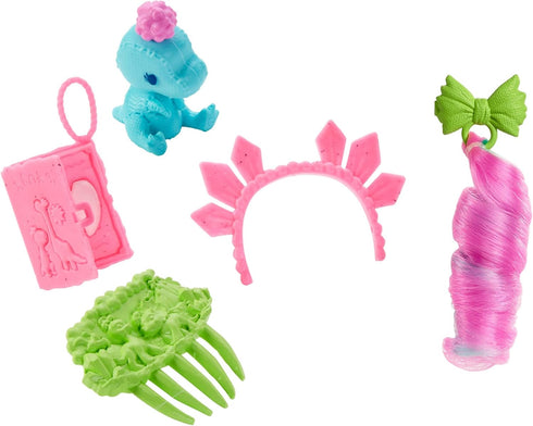 Mattel Cave Club Rockelle Doll (8-10-inch, Teal Hair) Poseable Prehistoric Fashion Doll with Dinosaur Pet and Accessories, Gift for 4 Year Olds an...