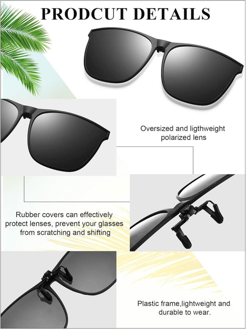 Weewooday 6 Pairs Large Polarized Clip on Sunglasses UV Protection Driving Clip on Sunglass Colorful Flip Frame Glasses for Women Men Eyeglasses...