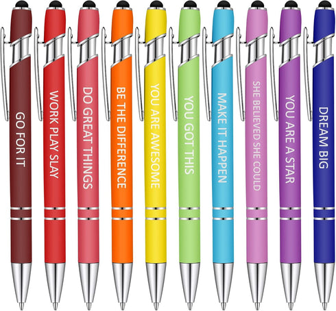 Office Pens Funny Pens Inspirational Quotes Ballpoint Pen Metal Motivational Macaron Touch Stylus Pens for Office gifts, Black Ink (10 Pieces)......
