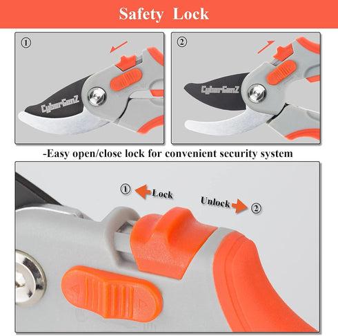 Bypass Pruning Shears - 8" Garden Shears Pruning, Heavy Duty Garden Clippers Handheld with Orange Adjustable Grip, Gardening Pruners Tool for Trim...