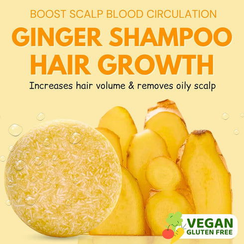 Shampoo Bar Pack 3 - Mix Ginger Rosemary & Rice Water - pH Balanced Hair Growth, Anti Hair Loss, Hair Regrowth Solid Soap Easy for Travel - Sulfat...