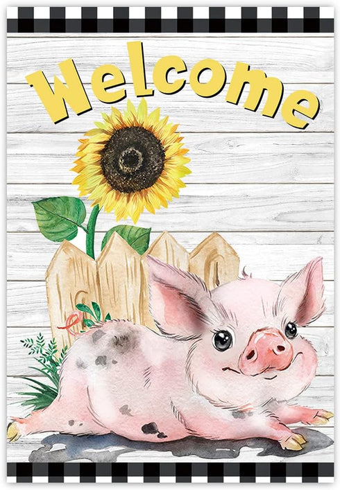 Welcome Garden Farm Flag Sunflower Cute Pink Pig Vertical Double Side Decor Yard Flag for Outside Farmhouse Garden Banner Decorations 12x18 Inch...