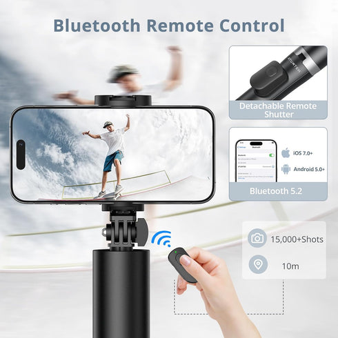 ATUMTEK 63" Phone Tripod, Extendable Selfie Stick Tripod with Bluetooth Remote, All-in-One Aluminum Phone Tripod Stand with Cold Shoe Mount for Go...