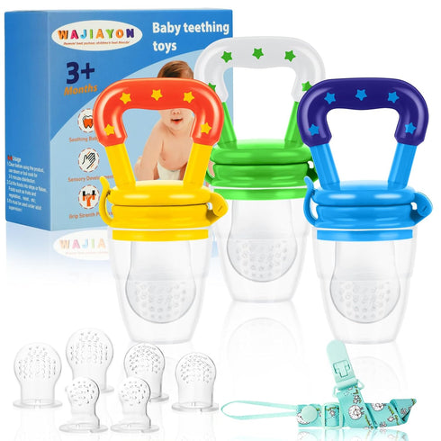 WAJIAYON Baby Fruit Feeder/Food Feeder Pacifier (3 Pack)- Infant Teething Toys | Fruit Pacifier Feeder | Silicone Teether Feeder Baby | Baby Feedi...