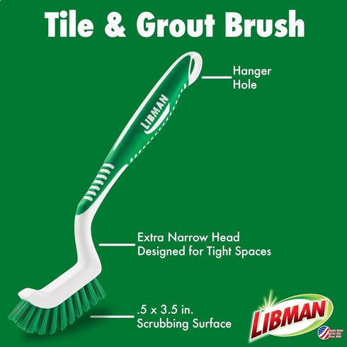 Libman Scrub Brush Kit – Three Different Durable Brushes for Grout, Tile, Bathroom, Kitchen. Easy to Handle, Strong Fibers for Tough Messes – Fami...