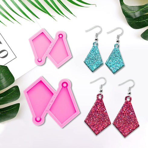 2Pcs Resin Molds Silicone Earring Molds for Jewelry Making, Silicone Molds for Resin DIY Woman Girl Earring, Rhombus Mold Epoxy Resin Molds, Shiny...